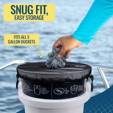 5 Gallon Bucket Lid - Multi-Purpose Boat Trash Can Cover Converter with Opening for Fishing Bucket, Bait Bucket or Trash Can, Fishing & Boating Accessories - Black Mesh