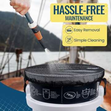 5 Gallon Bucket Lid - Multi-Purpose Boat Trash Can Cover Converter with Opening for Fishing Bucket, Bait Bucket or Trash Can, Fishing & Boating Accessories - Black Mesh