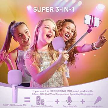 MAONO Wireless Bluetooth Karaoke Microphone, MKP100 3-in-1 Portable Handheld Mic Speaker Machine for...