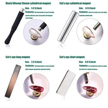 JERCLITY 7 Pieces Cat Eye Magnet for Nails Double-Head Nail Magnetic Stick Multi-Function Magnet Board Square Thickened Cat Eye Strong Magnet Plate Nail Magnet Tool Set for Cat Eye Gel Polish Nail Art