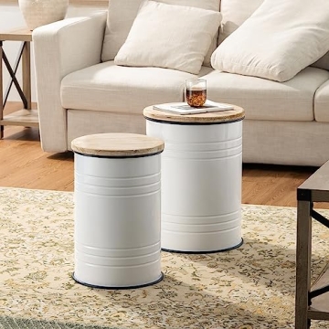 Glitzhome Rustic Storage Ottoman Seat Stool, Farmhouse End Table, Galvanized Dark Blue Rim Imitation...