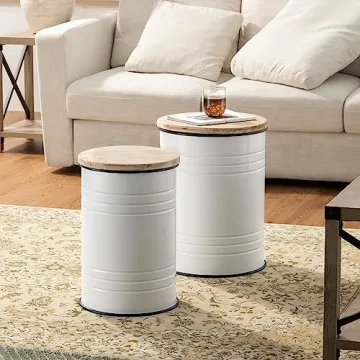 Glitzhome Rustic Storage Ottoman Seat Stool, Farmhouse End Table, Galvanized Dark Blue Rim Imitation...