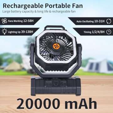 𝟐𝟎𝟎𝟎𝟎𝐦𝐀𝐡 Battery Operated Fan Portable Fan,𝟏𝟑𝐈𝐧 Rechargeable Cam...