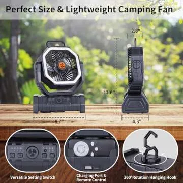 20000mAh Battery Operated Portable Fan with Light