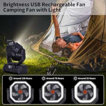 𝟐𝟎𝟎𝟎𝟎𝐦𝐀𝐡 Battery Operated Fan Portable Fan,𝟏𝟑𝐈𝐧 Rechargeable Camping Fan with Light,Workup 𝟔𝟎𝐇 & 𝟖𝐇 Timer & Remote,Auto Oscillation Battery Powered Fan for Camping - Hanging Hook