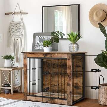 NicBex Small Dog Crate Furniture, 27.2" L Dog Crates for Small Dogs, Wooden Dog Crate Furniture with Double Doors, Heavy Duty Dog Crate up to 30lb, Rustic Brown