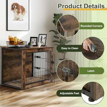 NicBex Small Dog Crate Furniture, 27.2" L Dog Crates for Small Dogs, Wooden Dog Crate Furniture with Double Doors, Heavy Duty Dog Crate up to 30lb, Rustic Brown