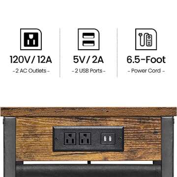 TUTOTAK C Shaped End Table with Charging Station for Sofa