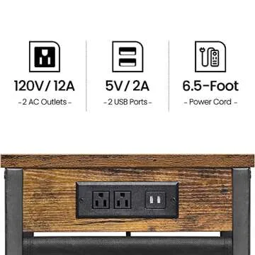 TUTOTAK C Shaped End Table with Charging Station for Sofa
