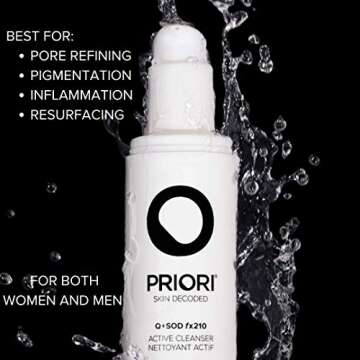 PRIORI Skincare Active Facial Cleanser with CoQ10 for Deep Cleansing Pore Refining Hydrating Antioxi...