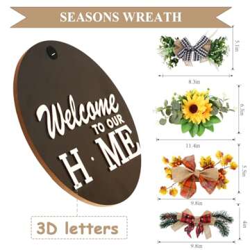 Interchangeable Welcome Sign for Front Door Decoration with 4 Seasonal Wreaths and 14 Holiday Icons, Black Welcome Door Hanger, Rustic Wooden Welcome Front Door Sign Home décor（Black）