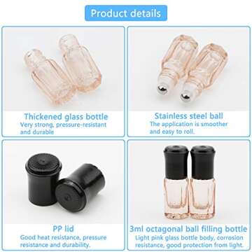 Newzoll Essential Oil Roller Bottles, 8Pcs 3ml Roll-on Bottles with Opener Funnel, Mini Glass Massag...