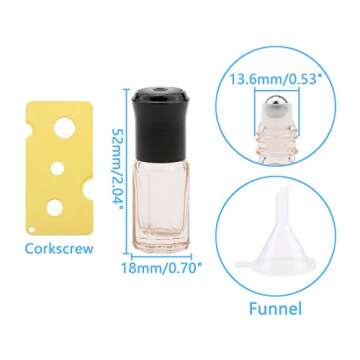 Newzoll Essential Oil Roller Bottles, 8Pcs 3ml Roll-on Bottles with Opener Funnel, Mini Glass Massage Roller Bottles Roll on Vials for Perfume Lip Balms Aromatherapy, Light Pink