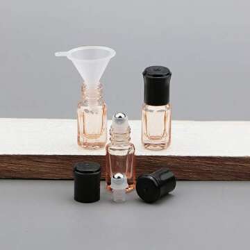 Newzoll Essential Oil Roller Bottles, 8Pcs 3ml Roll-on Bottles with Opener Funnel, Mini Glass Massage Roller Bottles Roll on Vials for Perfume Lip Balms Aromatherapy, Light Pink
