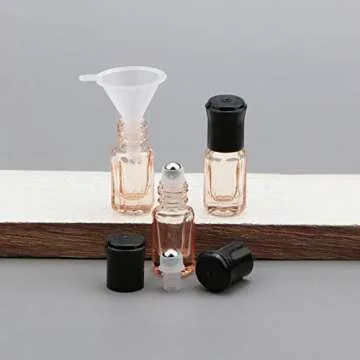 Newzoll Essential Oil Roller Bottles, 8Pcs 3ml Roll-on Bottles with Opener Funnel, Mini Glass Massage Roller Bottles Roll on Vials for Perfume Lip Balms Aromatherapy, Light Pink