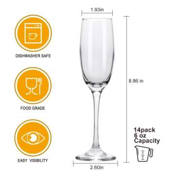 Ufrount 6oz Champagne Flute Set of 14 - Elegant Crystal Glasses for All Occasions