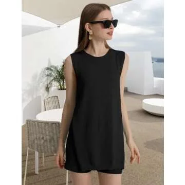 Wyeysyt Women's Summer Sweater Set Sleeveless Tunic Top and Shorts 2 Piece Outfits Beach Vacation Sets Tracksuits(Black-S)