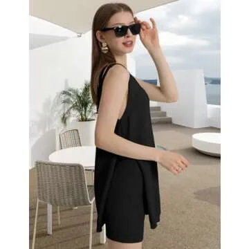 Wyeysyt Women's Summer Sweater Set Sleeveless Tunic Top and Shorts 2 Piece Outfits Beach Vacation Sets Tracksuits(Black-S)