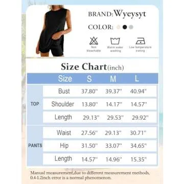 Wyeysyt Women's Summer Sweater Set Sleeveless Tunic Top and Shorts 2 Piece Outfits Beach Vacation Sets Tracksuits(Black-S)