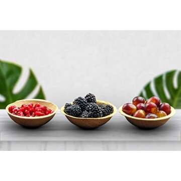 Raj Disposable Palm Leaf Bowls (25 Count, 4" Bowls) Strong Bowls Like Bamboo Party Bowls - Decorative Compostable Tableware for Lunch, Dinner, Birthday, Camping, Outdoor, Picnic, Parties