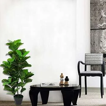 BY Mistletoe Leisure 3.5 ft Artificial Fiddle Leaf fig Tree Indoor/Outdoor UV Resistant,Set of Two in a Brown Plastic Pot, Green