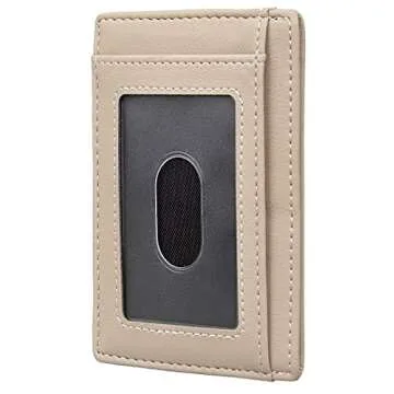 Travelambo Front Pocket Minimalist Leather Slim Wallet RFID Blocking Medium Size(Khaki)
