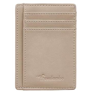 Travelambo Front Pocket Minimalist Leather Slim Wallet RFID Blocking Medium Size(Khaki)