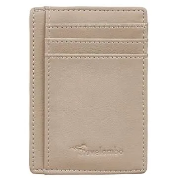 Travelambo Front Pocket Minimalist Leather Slim Wallet RFID Blocking Medium Size(Khaki)