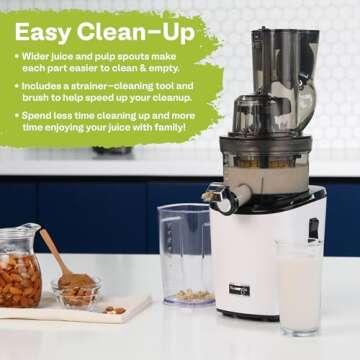 Kuvings Whole Slow Juicer REVO830SWP Cold Press Masticating Juicer Machine - Extra Wide 88mm & 48mm Food Chutes - Quiet Strong Motor Auto-Cut Fruits & Veggies - Smoothie Sorbet Attachment - White