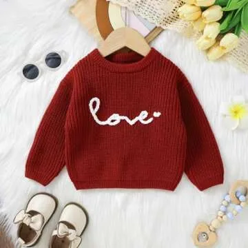 Baby Girl Cute Long Sleeve Crew Neck Love Embroidery Sweater Toddler Valentine Day Outfits (Red Love, 2-3 Years)