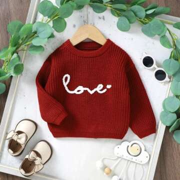 Baby Girl Cute Long Sleeve Crew Neck Love Embroidery Sweater Toddler Valentine Day Outfits (Red Love, 2-3 Years)