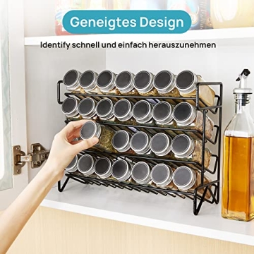 Vtopmart 4-Tier Spice Rack Organizer with 28 Empty Glass Jars and 432 Labels, Rust Resistant Iron, Black, Countertop, Cabinet, Kitchen, Pantry, Cupboard