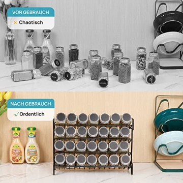 Vtopmart 4-Tier Spice Rack Organizer with 28 Empty Glass Jars and 432 Labels, Rust Resistant Iron, Black, Countertop, Cabinet, Kitchen, Pantry, Cupboard