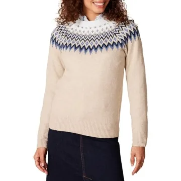 Amazon Essentials Women's Crewneck Sweater - Soft Touch with Fair Isle Pattern