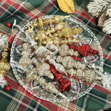 Hand-Blown Silver Glass Christmas Ornaments 9 Piece Set