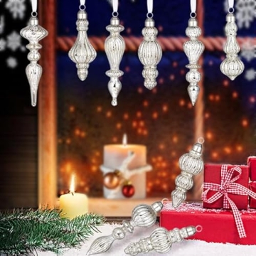 Hand-Blown Silver Glass Christmas Ornaments 9 Piece Set
