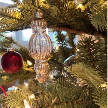 Hand-Blown Silver Glass Christmas Ornaments 9 Piece Set