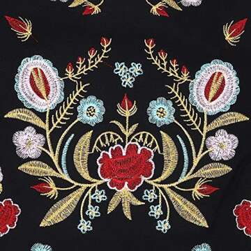 Mexican Shirts Women Mexican Embroidered Shirt Traditional Outfit Ethnic Style Boho Floral Embroidery Western Tops Black