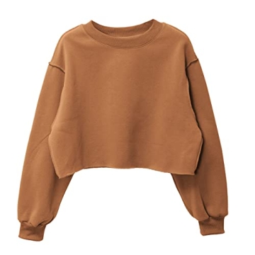 Amazhiyu Women Cropped Sweatshirt - Cozy Fleece Top for Fall