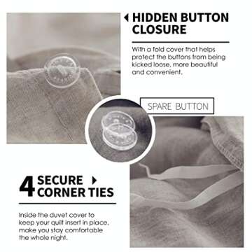 Simple&Opulence 100% Linen Duvet Cover Set 2pcs Basic Style Natural French Washed Flax Solid Color Soft Breathable Farmhouse Bedding with Button Closure - Linen, Twin