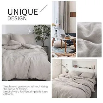 Simple&Opulence 100% Linen Duvet Cover Set 2pcs Basic Style Natural French Washed Flax Solid Color Soft Breathable Farmhouse Bedding with Button Closure - Linen, Twin