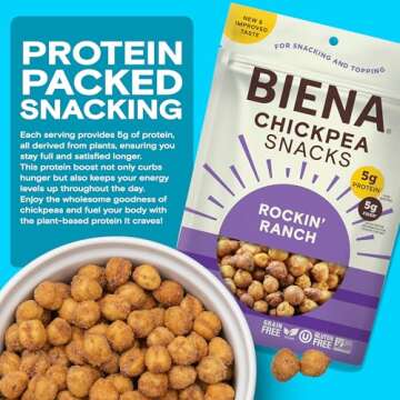 BIENA Chickpea Snacks - Crunchy Roasted Chickpeas - High Fiber Vegan Protein Snacks for Adults and K...