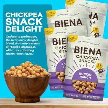BIENA Chickpea Snacks - Crunchy Roasted Chickpeas - High Fiber Vegan Protein Snacks for Adults and Kids - 4-Pack, 5 Ounce Bags - Rockin’ Ranch