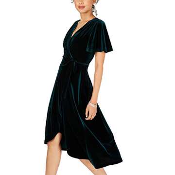 R.Vivimos Elegant Velvet Pleated Midi Dress - Plus Size Flowy Party Dress