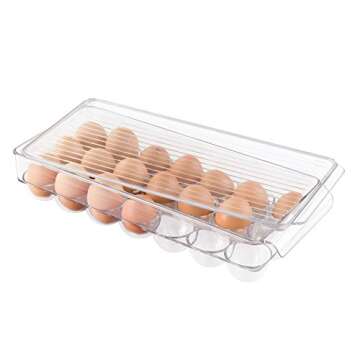 iDesign Plastic Egg Holder for Refrigerator with Handle and Lid, BPA-Free Fridge Storage Organizer for Kitchen, Holds up to 21 Eggs, 14.57" x 6.25" x 3", Set of 2, Clear
