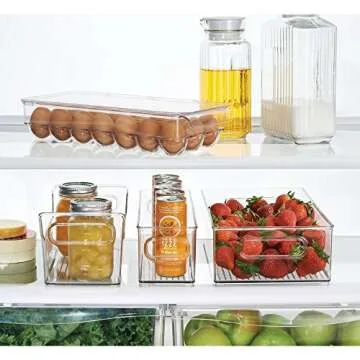 iDesign Plastic Egg Holder for Refrigerator with Handle and Lid, BPA-Free Fridge Storage Organizer for Kitchen, Holds up to 21 Eggs, 14.57" x 6.25" x 3", Set of 2, Clear