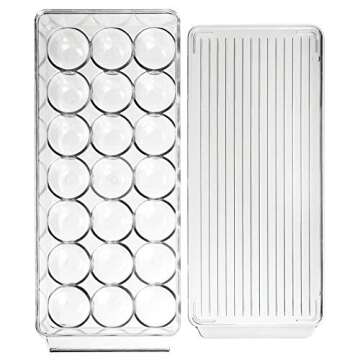 iDesign Plastic Egg Holder for Refrigerator with Handle and Lid, BPA-Free Fridge Storage Organizer for Kitchen, Holds up to 21 Eggs, 14.57" x 6.25" x 3", Set of 2, Clear