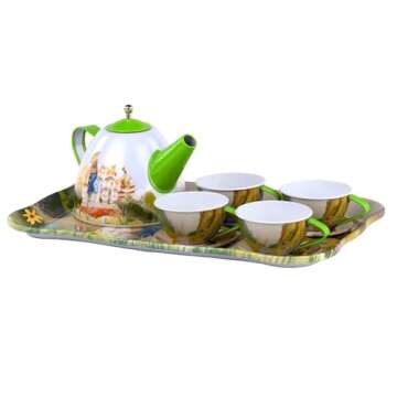 Regal Games Peter's Tea Party Set - Peter Rabbit Designed Kid's Tea Time Set - Includes 1 Teapot, 4 Cups, 4 Saucers, 1 Platter & Storage Case - Ideal Birthday & Easter Gift for Ages 5+