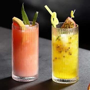 Elegant ALINK Glass Cups with Straws Set – 4pcs