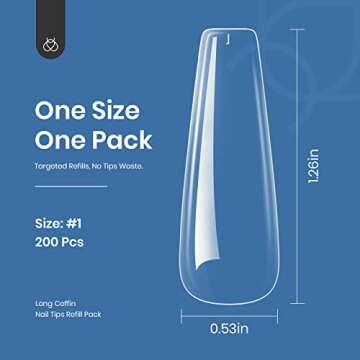 Beetles Gel Tips Refill Pack Coffin Long Shape, 200pcs NO.1 Separate Size Pre-shaped Clear Full Cove...